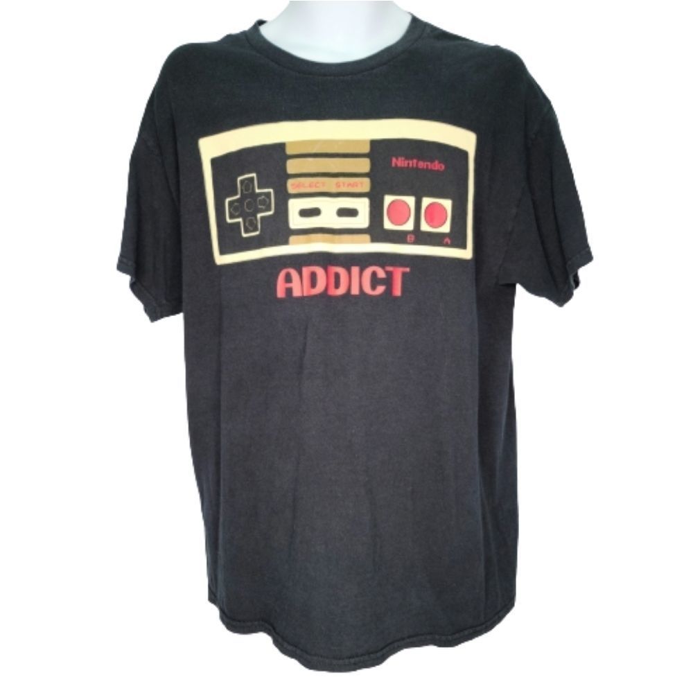 Nintendo Large Graphic Tee Black Controller Addict